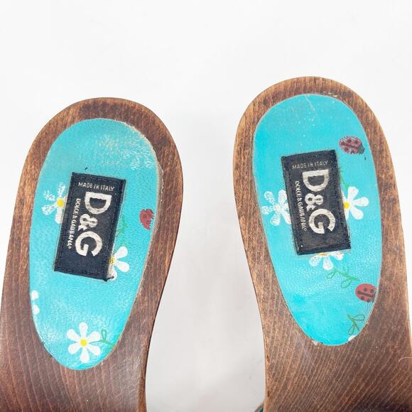 Dolce & Gabbana Vintage Leopard Calf Hair Wooden Mule Clog Sandals size 7 - Picture 8 of 11